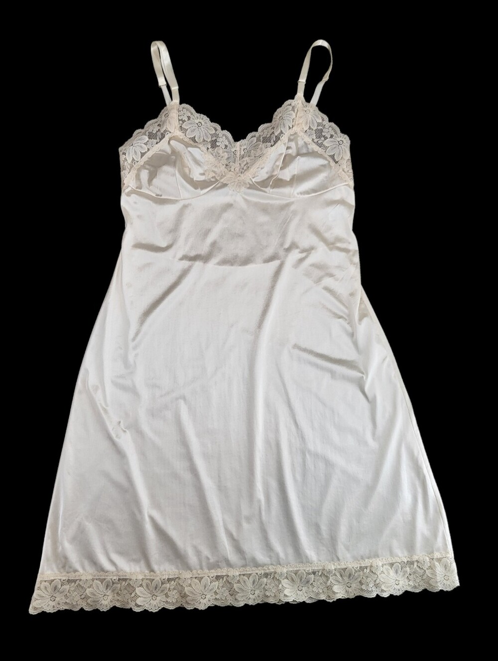 Vintage Lorraine Full Slip Dress Lace Trim Ivory Beige Antron Nylon Usa Size 40